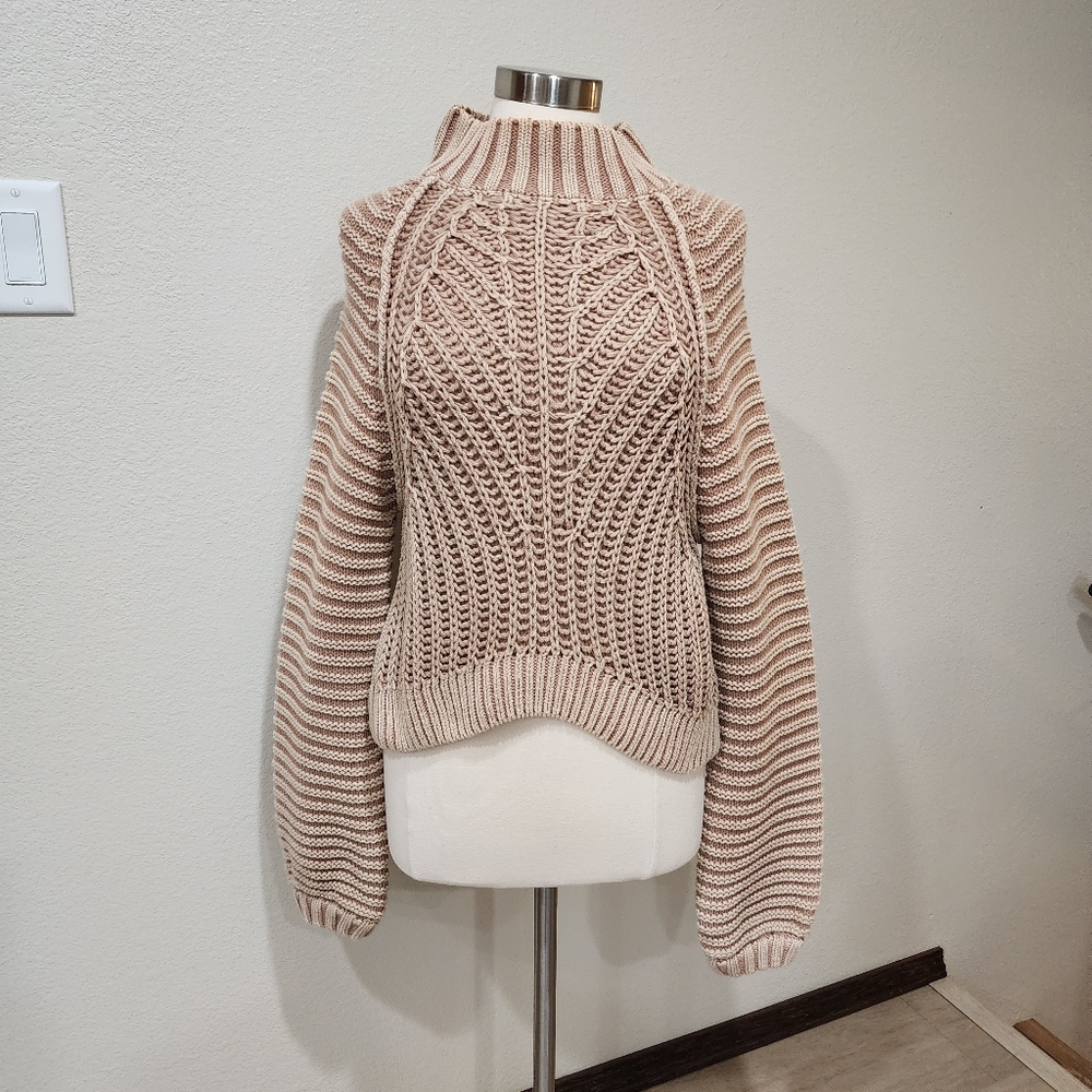 Free People Sweetheart Sweater Oversized Cotton Chunky Knit Mock Neck Size XS